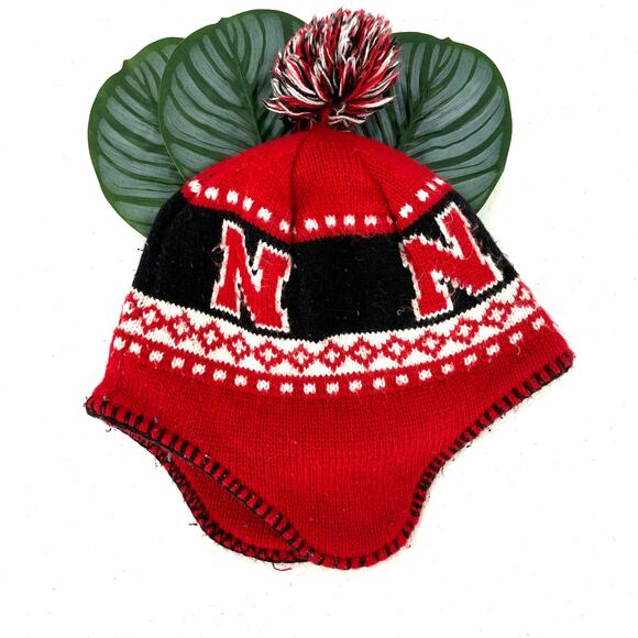 Forty Seven Brand 47 Nebraska Huskers Pom Ear Flap Embroidered Nordic Knit Hat - Picture 5 of 10